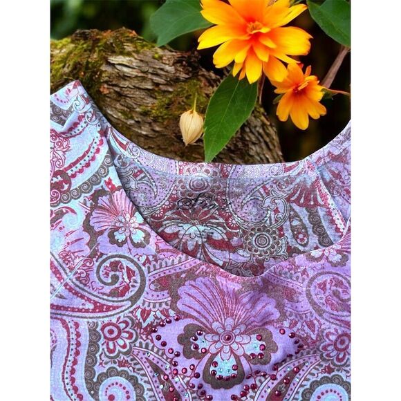 Style & Co. Sport Women's 1X Multicolor Floral Short Sleeve Top Casual T-Shirt - Picture 2 of 6